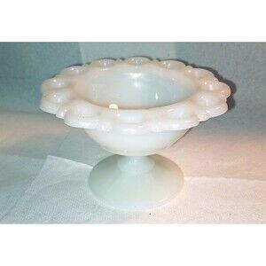 Vintage Anchor Hocking Milk Glass Ruffled Lace Edge Compote Dish